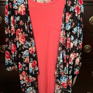 Lularoe NWTs Medium coral Carly & Large Roses Shirley